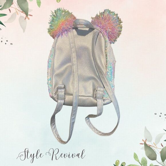 Justice “B” Initial Flip Sequin Pom Pom Adjustable Mini Backpack Bag - NWOT - Picture 6 of 11